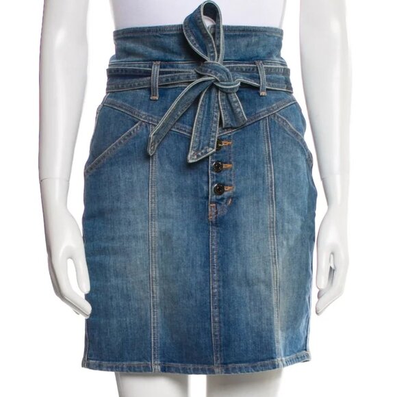 Veronica‎ Veronica Beard Denim Mini Skirt Faded Wash Baw Belt - Picture 1 of 16